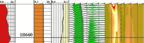 Core / Well Log with image glyphs and NMR Wiggle traces